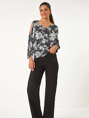 Roman Metallic Sparkle Foil Blouson Stretch Top - Image 2 of 5