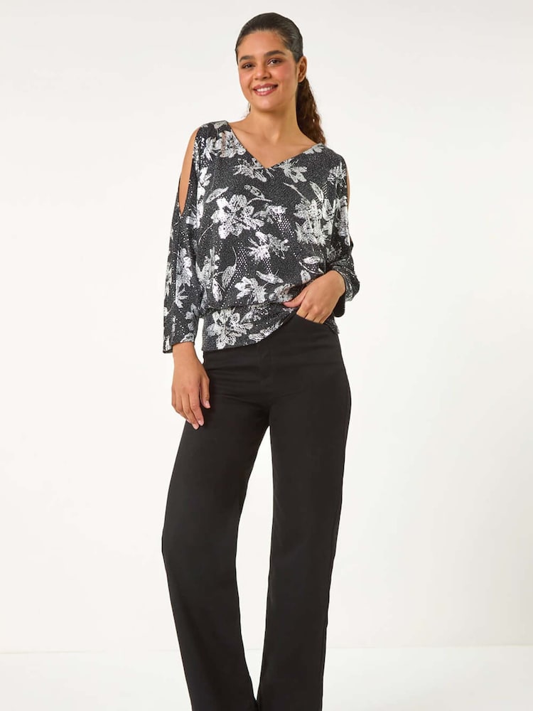 Roman Metallic Sparkle Foil Blouson Stretch Top - Image 2 of 5