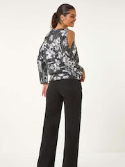 Roman Metallic Sparkle Foil Blouson Stretch Top - Image 3 of 5