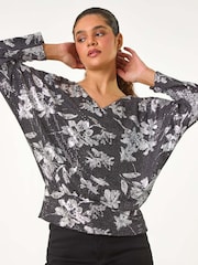 Roman Metallic Sparkle Foil Blouson Stretch Top - Image 4 of 5