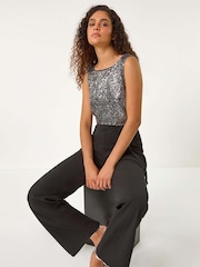 Metalizado - Roman Contrast Sequin Bodice Jumpsuit - Imagen 1 de 6