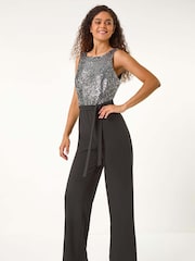 Metalizado - Roman Contrast Sequin Bodice Jumpsuit - Imagen 3 de 6