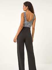 Metalizado - Roman Contrast Sequin Bodice Jumpsuit - Imagen 4 de 6