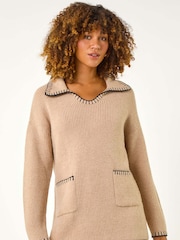 Roman Natural Blanket Stitch Collared Jumper - Image 4 of 5