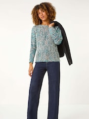 Roman Blue Patterened Tape Yarn Knit Jumper - Image 2 of 5
