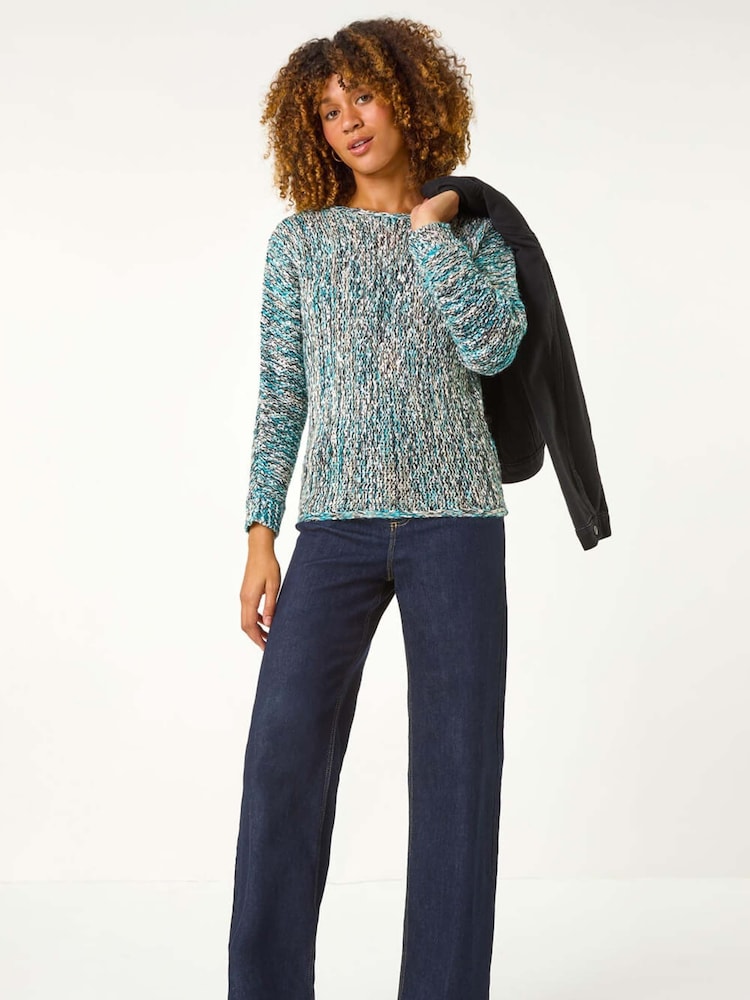Roman Blue Patterened Tape Yarn Knit Jumper - Image 2 of 5