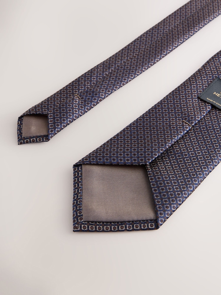 Navy Wide Silk Tie With Tie Clip - Image 3 of 3