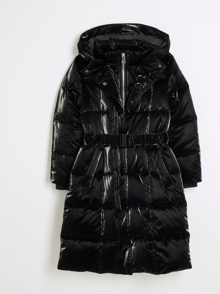 River Island Black Girls Hooded Faux Fur Puffer Coat - Image 2 of 4