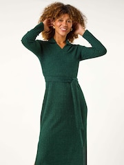 Roman Green Ribbed Stretch Midi Jumper Dress - Image 4 of 5