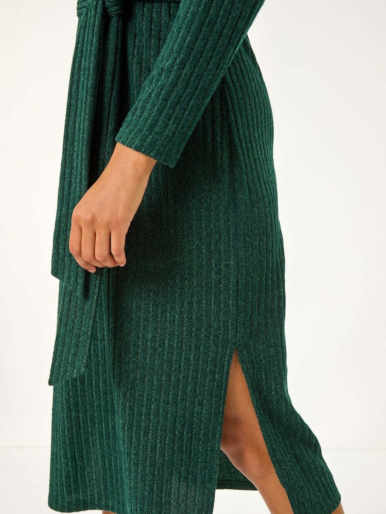 Roman Green Ribbed Stretch Midi Jumper Dress - Image 5 of 5
