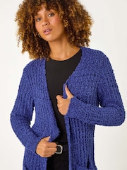 Roman Blue Popcorn Textured Longline Cardigan - Image 1 of 5