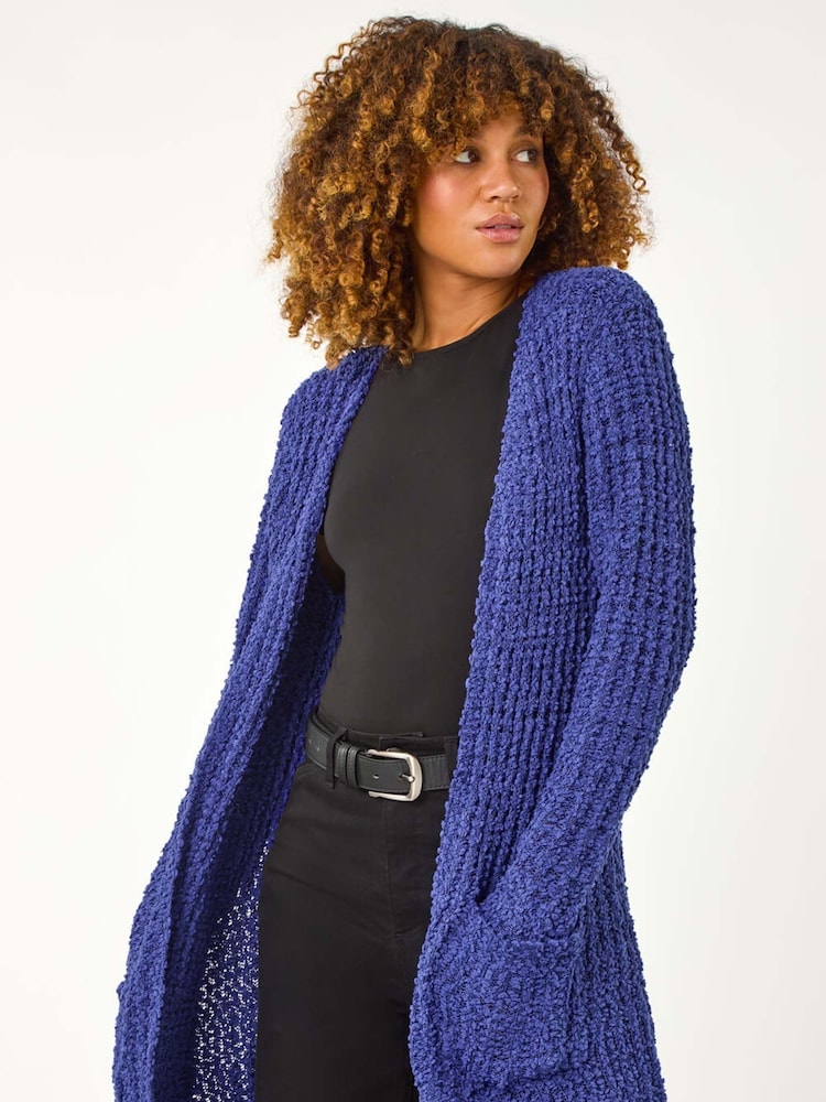 Roman Blue Popcorn Textured Longline Cardigan - Image 2 of 5