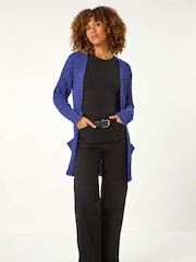 Roman Blue Popcorn Textured Longline Cardigan - Image 4 of 5