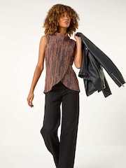 Roman Metallic Shimmer Line Cowl Neck Tunic Top - Image 1 of 5