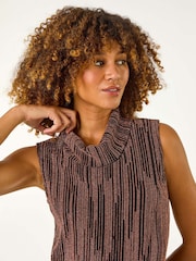 Roman Metallic Shimmer Line Cowl Neck Tunic Top - Image 4 of 5