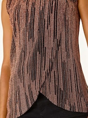 Roman Metallic Shimmer Line Cowl Neck Tunic Top - Image 5 of 5