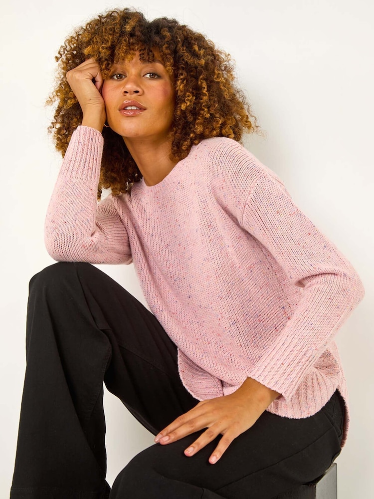 Roman Pink Nep Fabric Curved Hem Dress - Image 1 of 5