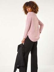 Roman Pink Nep Fabric Curved Hem Dress - Image 3 of 5