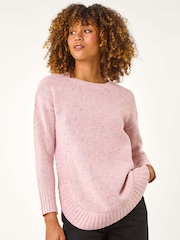 Roman Pink Nep Fabric Curved Hem Dress - Image 4 of 5