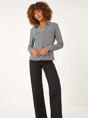Roman Black Textured Geo Print Stretch Shirt - Image 1 of 5