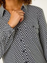 Roman Black Textured Geo Print Stretch Shirt - Image 5 of 5