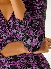Roman Purple Floral Print Wrap Front Midi Dress - Image 6 of 6