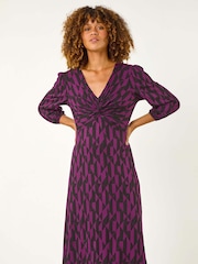 Roman Purple Geometric Print Twist Front Midi Dress - Image 2 of 5
