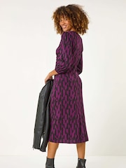Roman Purple Geometric Print Twist Front Midi Dress - Image 3 of 5