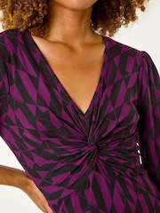 Roman Purple Geometric Print Twist Front Midi Dress - Image 5 of 5