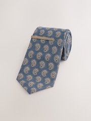 Neutral Paisley Tie With Tie Clip - Image 2 of 4