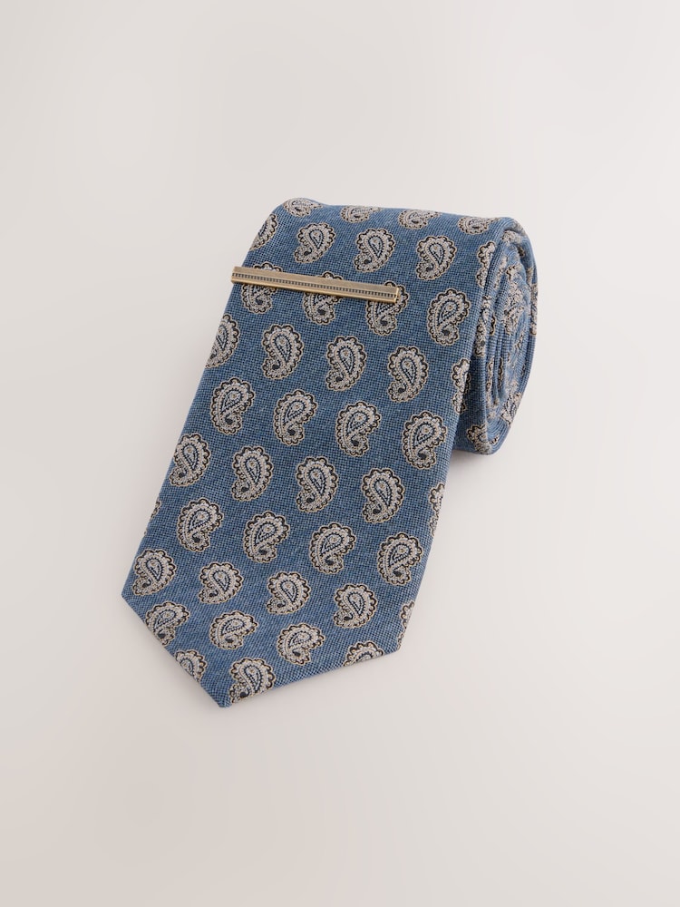 Neutral Paisley Tie With Tie Clip - Image 2 of 4