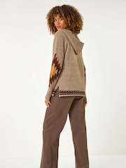 Roman Brown Hooded Chevron Detail Knit Jumper - Image 3 of 5