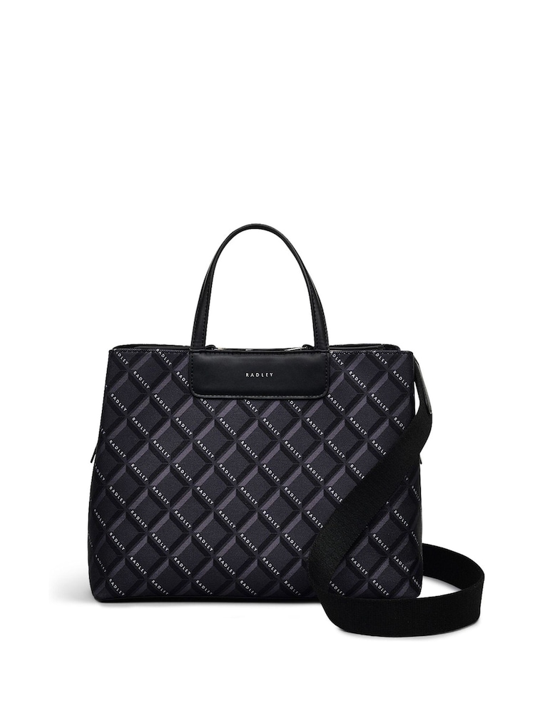 Radley Medium Southwell Gardens Geo Zip Top Grab Black Bag - Image 1 of 5