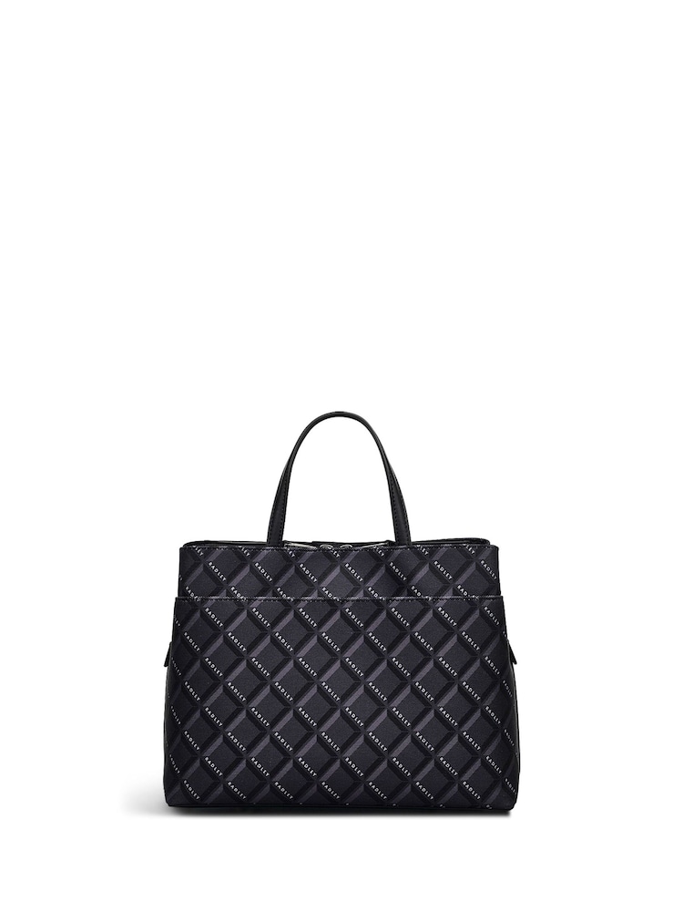 Radley Medium Southwell Gardens Geo Zip Top Grab Black Bag - Image 2 of 5