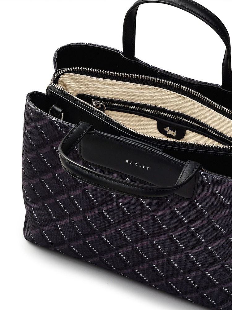 Radley Medium Southwell Gardens Geo Zip Top Grab Black Bag - Image 4 of 5