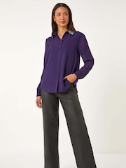 Roman Purple Sequin Collared Shirt - Image 2 of 5