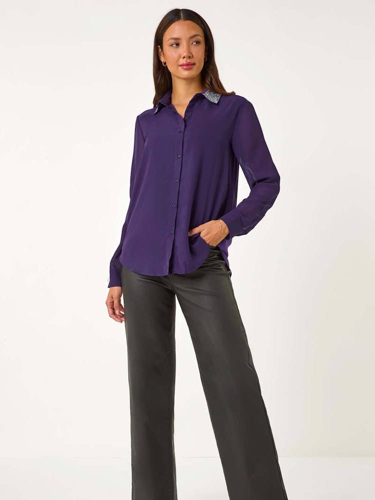 Roman Purple Sequin Collared Shirt - Image 2 of 5