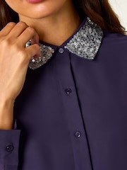 Roman Purple Sequin Collared Shirt - Image 4 of 5