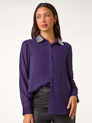Roman Purple Sequin Collared Shirt - Image 5 of 5