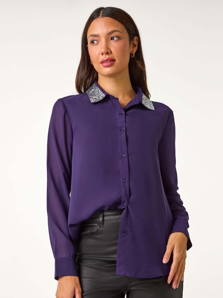 Roman Purple Sequin Collared Shirt - Image 5 of 5