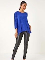 Roman Blue Glitter Rose Asymmetric Hem Top - Image 1 of 5