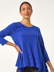 Roman Blue Glitter Rose Asymmetric Hem Top - Image 2 of 5