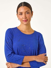 Roman Blue Glitter Rose Asymmetric Hem Top - Image 4 of 5