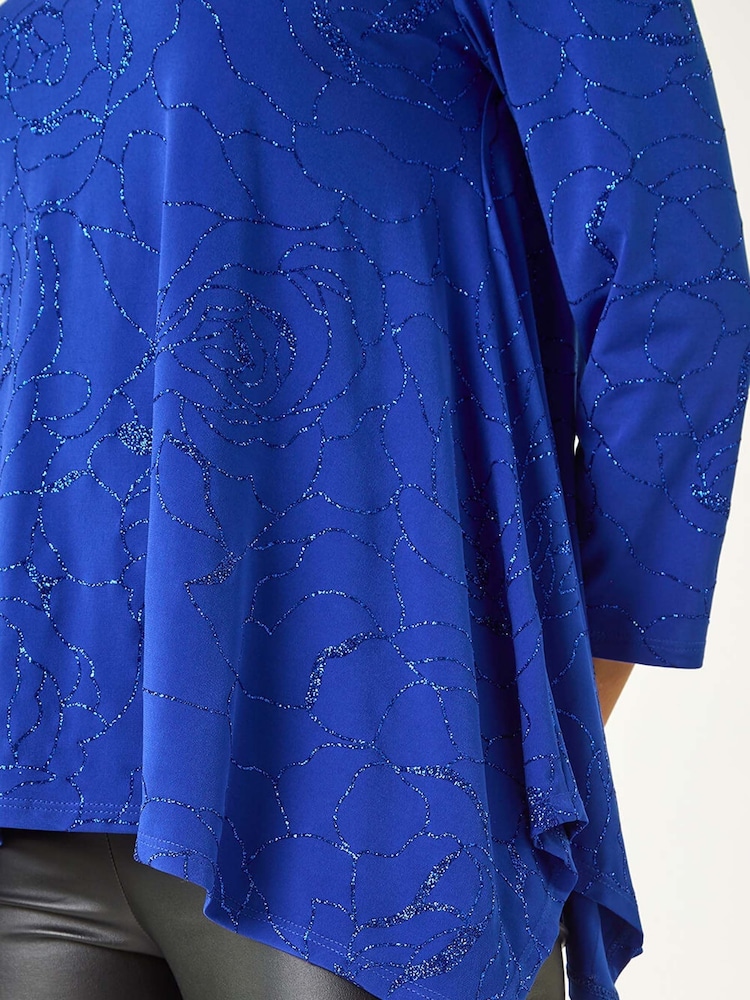 Roman Blue Glitter Rose Asymmetric Hem Top - Image 5 of 5