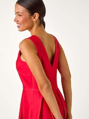 Roman Red Ombre Pleated Luxe Stretch Midi Dress - Image 4 of 5