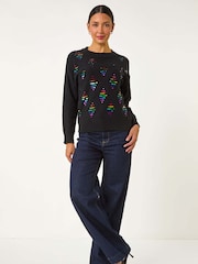 Roman Black Diamond Sequin Knit Jumper - Image 1 of 6