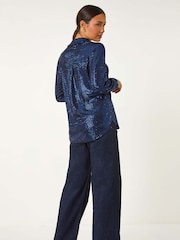 Roman Blue Sequin Stretch Shirt Top - Image 3 of 5