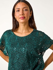 Verde - Roman Sequin Lace Stretch Overlay Top - Imagen 5 de 6