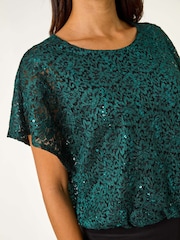 Verde - Roman Sequin Lace Stretch Overlay Top - Imagen 6 de 6