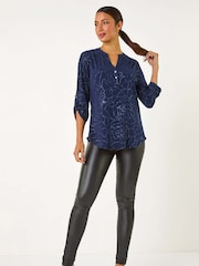 Blue Roman Grey Metallic Linear Floral Stretch Blouses - Image 1 of 5
